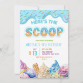 Boy Blue Tropfen Hier ist die Scoop Birthday Party Einladung (Vorderseite)