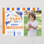 Boy Blue und Orange Dart Gun Foto Einladung (Vorne/Hinten)