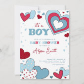 Boy Blue Valentine's Day Hearts Baby Shower Einladung (Vorderseite)
