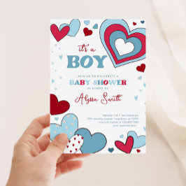 Boy Blue Valentine's Day Hearts Baby Shower Einladung