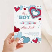 Boy Blue Valentine's Day Hearts Baby Shower Einladung