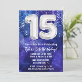 Boy Blue White 15. Geburtstag Einladung (Stehend Vorderseite)