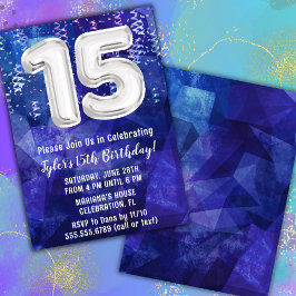 Boy Blue White 15. Geburtstag Einladung