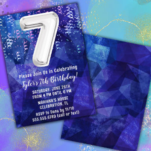 Boy Blue White 7. Geburtstag Einladung