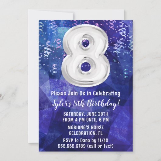 Boy Blue White 8. Geburtstag Einladung (Vorderseite)