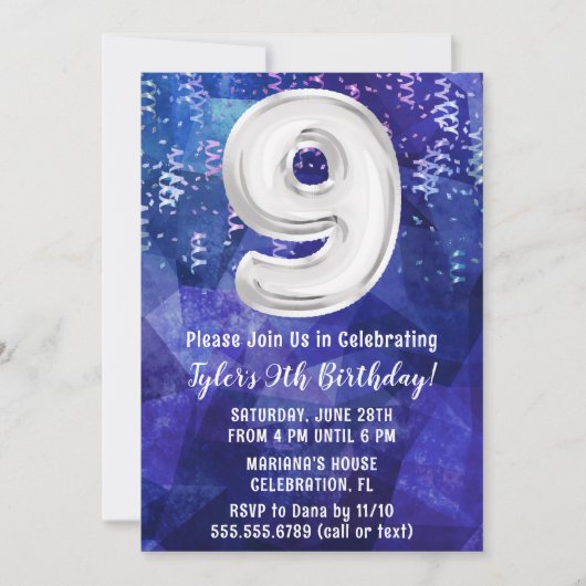 Boy Blue White 9. Geburtstag Einladung (Vorderseite)