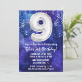 Boy Blue White 9. Geburtstag Einladung (Stehend Vorderseite)