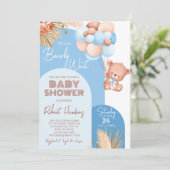 Boy Boho Arch Teddy Bear Bear Bearly Wait Baby Dus Einladung (Stehend Vorderseite)