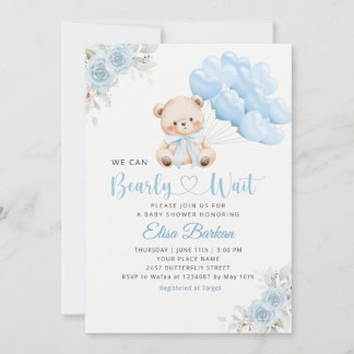 Boy Boho Teddy Bear We Can Bearly Wait Baby Shower Einladung