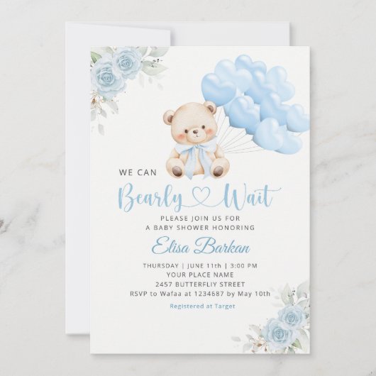 Boy Boho Teddy Bear We Can Bearly Wait Baby Shower Einladung (Vorderseite)