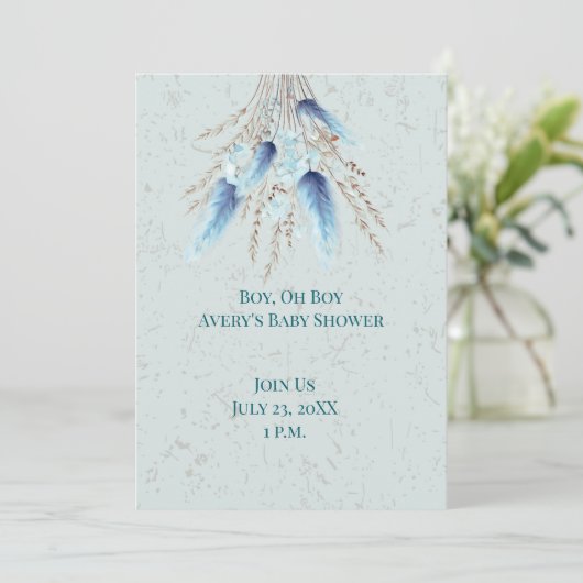 Boy Boho Twin Baby Dusche Einladung (Stehend Vorderseite)