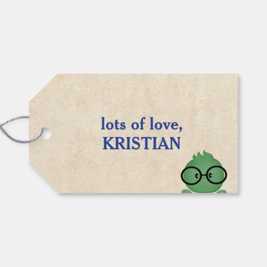 Boy Bookworm Geburtstag Geschenkanhänger (Rückseite Horizontal)