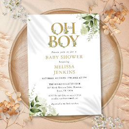 Boy Botanical Greenerenery Gold Baby Dusche Einladung