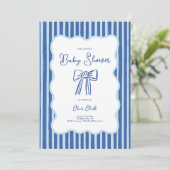 Boy Bow Invitation, Blue Hand Drawn Baby Shower Einladung (Stehend Vorderseite)