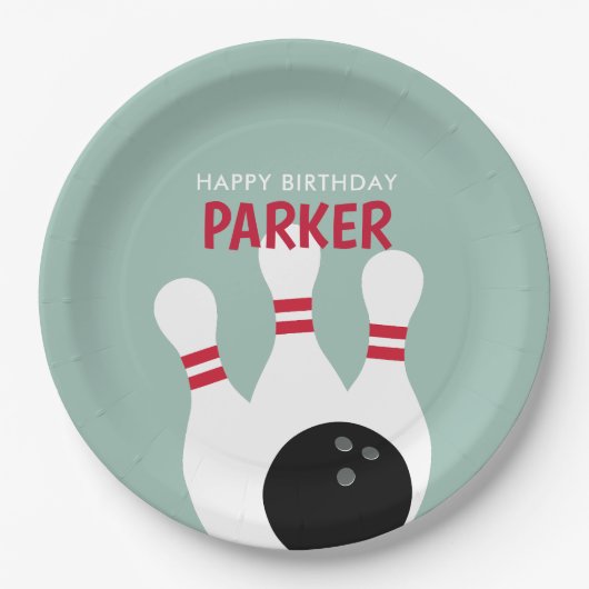 Boy Bowling Birthday Party Pappteller (Vorderseite)