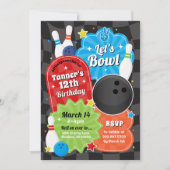 Boy Bowling Birthday Party Retro Einladung (Vorderseite)