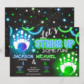 Boy Bowling Invitation Glow Neon Joint Birthday Einladung (Vorne/Hinten)