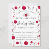 Boy Bowling Party 1st Birthday Einladung (Vorderseite)