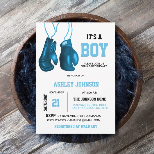 Boy Boxing Handschuhe Blue Baby Shower Einladungen