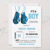 Boy Boxing Handschuhe Blue Baby Shower Einladungen (Vorderseite)