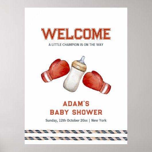 Boy Boxing Little Champion Baby Shower Welcome Poster (Vorne)