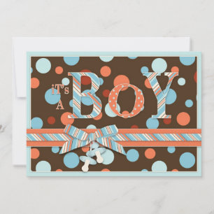 BOY Brown Blue Orange Dots Babydusche Einladung