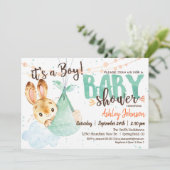 Boy Bunny Baby Shower Einladung (Stehend Vorderseite)