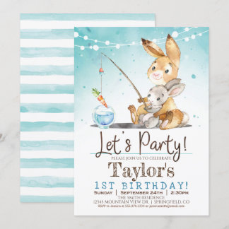 Boy Bunny Rabbit Party Einladung 1. Geburtstag