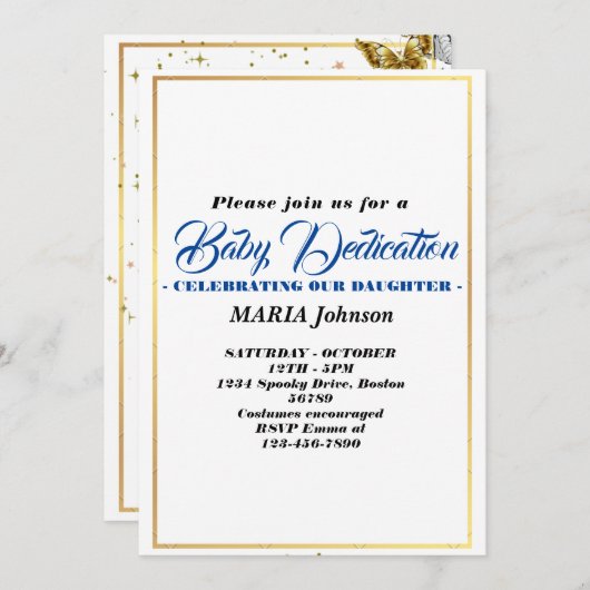 BOY Butterfly Watercolor Baby Dedication Einladung (Vorne/Hinten)