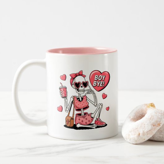 Boy Bye Funny Anti-Valentinstag Zweifarbige Tasse (Mit Donut)