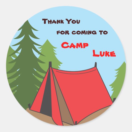 Boy Camping Birthday Party Gefallen Sticker (Vorderseite)