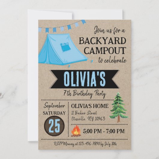 Boy Campout Geburtstag Einladung Hinterhof Camping (Vorderseite)