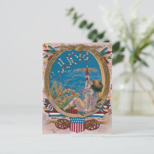 Boy Cannon Fireworks Firecracker Firecracker Postkarte (Stehend Vorderseite)