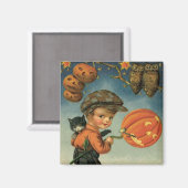 Boy Cat Jack O' Lantern Owl Stars Magnet (Vorderseite/Rückseite)