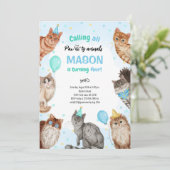 Boy Cat Pawty Animals Geburtstag Einladung (Stehend Vorderseite)