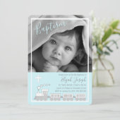 Boy Choo Choo Christening Taufe Foto Einladung (Stehend Vorderseite)