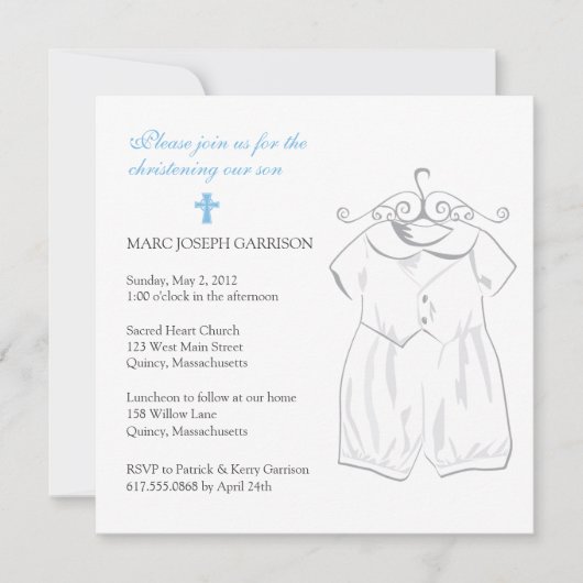 Boy Christening Anzug und Blue Cross Einladung (Vorderseite)