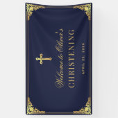 Boy Christening Navy Blue Gold Vintage Taufe Banner (Vertikal)