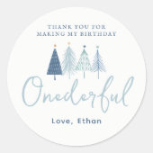 Boy Christmas Tree Onederful Birthday Vielen Dank Runder Aufkleber (Vorderseite)