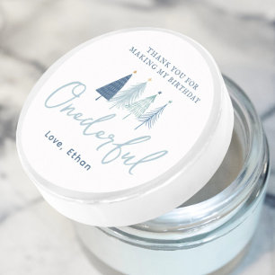 Boy Christmas Tree Onederful Birthday Vielen Dank Runder Aufkleber