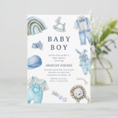 Boy Clothes Kinderzimmer Babydusche Einladung (Stehend Vorderseite)