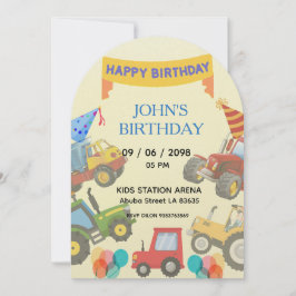 Boy Colorful Cartoon Tractor theme invitation Einladung