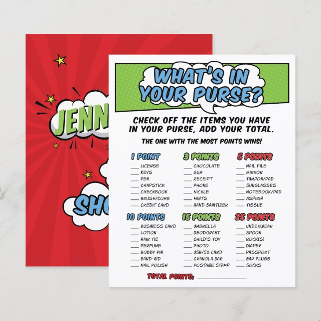 Boy Comic Book Superhero Baby Shower Purplay Spiel (Vorne/Hinten)