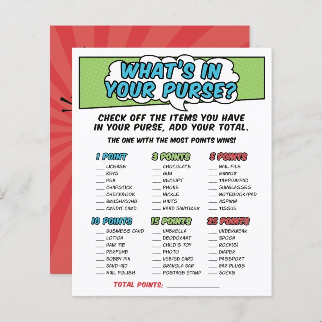 Boy Comic Book Superhero Baby Shower Purplay Spiel (Vorne/Hinten)