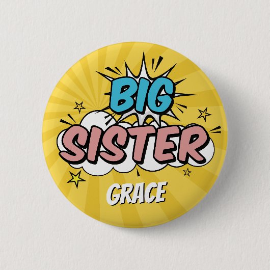 Boy Comic Book Superhero Kinderdusche Big Sister Button (Vorderseite)