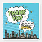 Boy Comic Book Superhero Kinderdusche Danke Quadratischer Aufkleber (Vorderseite)