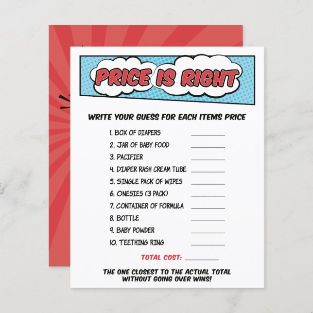 Boy Comic Book Superhero Kinderdusche Preisspiel (Vorne/Hinten)