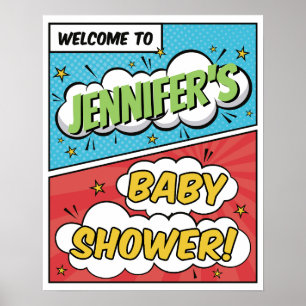 Boy Comic Book Superhero Kinderdusche Willkommen Poster