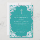 Boy Confirmation Aquamarine Imitate Silver Verlass Einladung (Vorderseite)