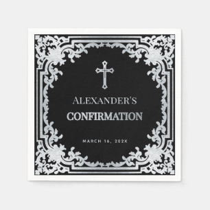 Boy Confirmation Black Elegant Vintage Imitate Sil Serviette